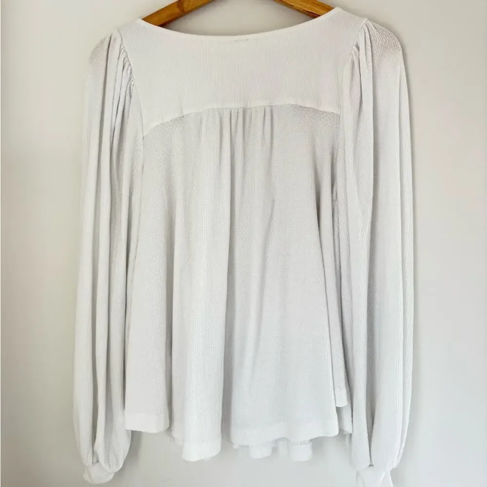 Free People Button Down Knit Top | Size XS Ivory color Boho Cottagecore Romantic